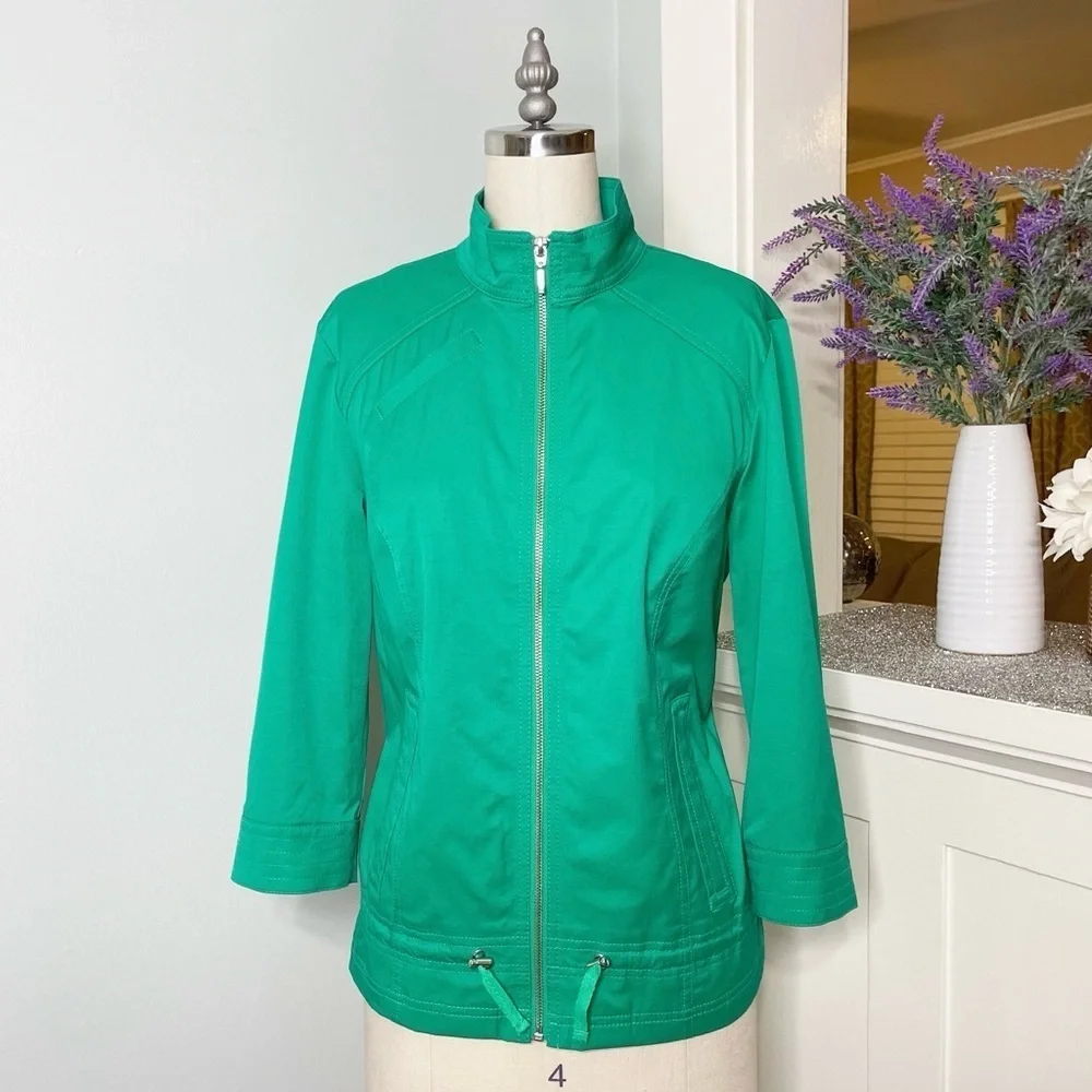 Chico’s 3/4 Sleeve Zip Front Vinny Jacket in Vivid Green Spring Jacket - Picture 2 of 11